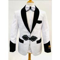 Veste de Tuxedo Blanche et Noire avec Revers en Satin — Costumes et vestons pour hommes