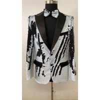 Veste de Tuxedo Argent et Noir avec Revers en Satin — Costumes et vestons pour hommes