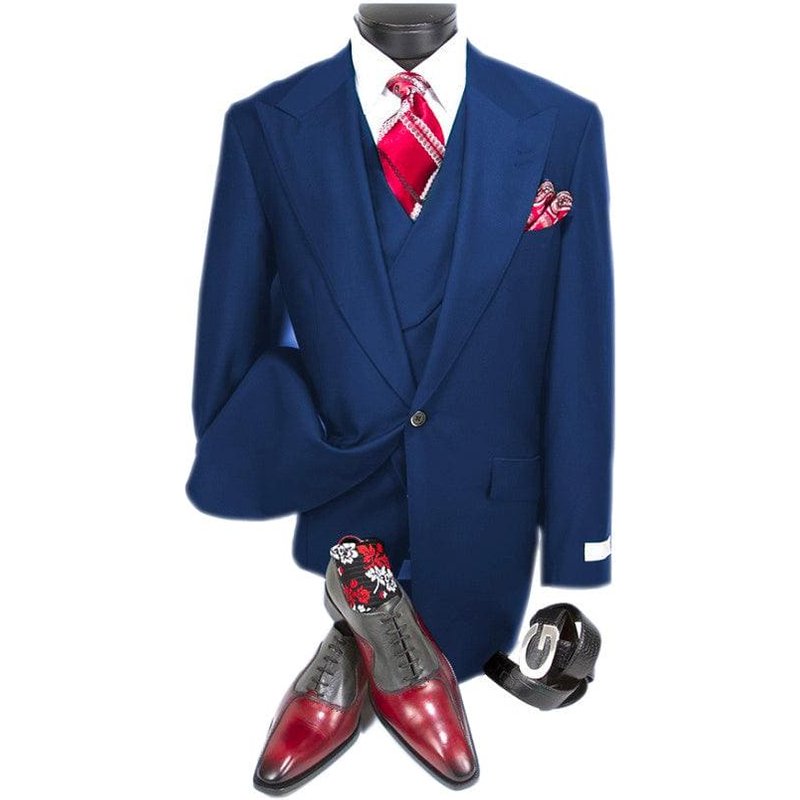 Costume en Laine Bleu Royal pour Hommes Alberto Nardoni avec Gilet — Costumes et vestons pour hommes
