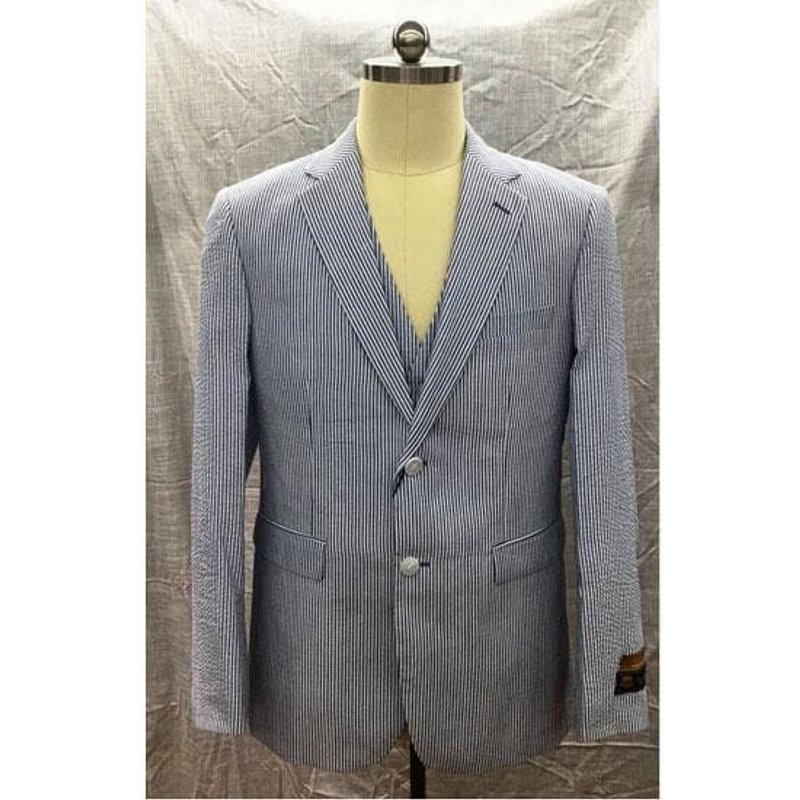 Blue Seersucker Suit with Notch Lapel — Mens Suits & Blazers