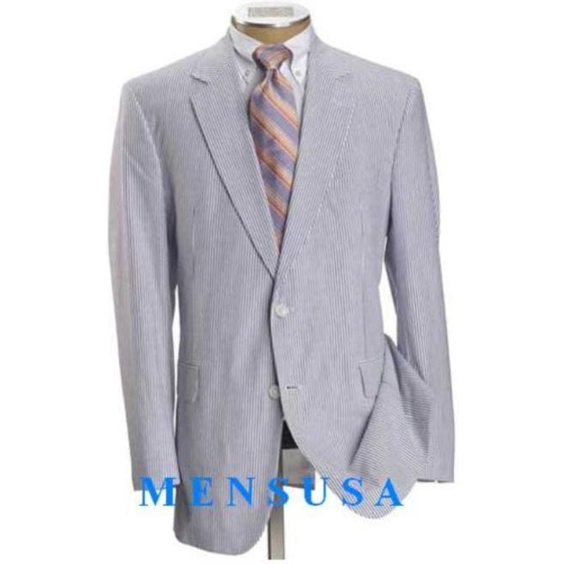 White and Light Blue Seersucker Suit for Men — Mens Suits & Blazers