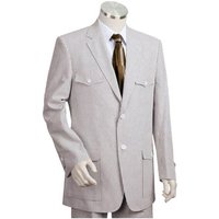 Gray/Off White Seersucker Suit with Notch Lapel