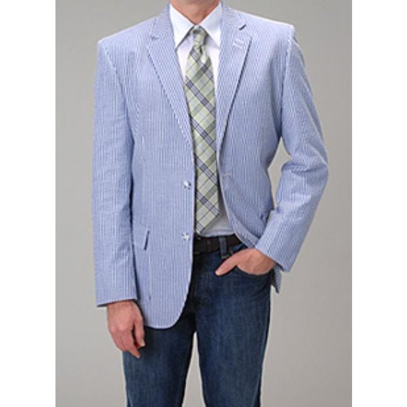 Light Blue Seersucker Suit with Notch Lapel — Mens Suits & Blazers