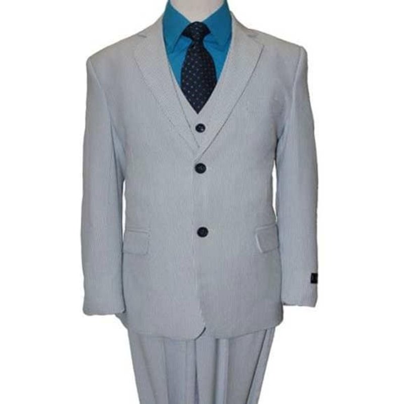 Light Blue Seersucker Suit with Notch Lapel — Mens Suits & Blazers