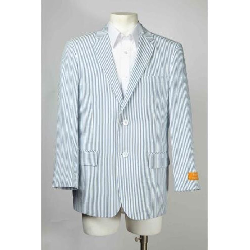 Light Blue Seersucker Suit with Satin Peak Lapel — Mens Suits & Blazers