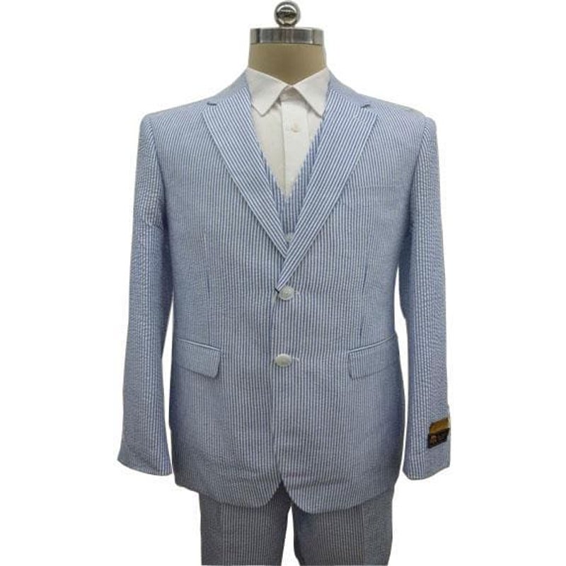 Light Blue Seersucker Suit with Notch Lapel — Mens Suits & Blazers