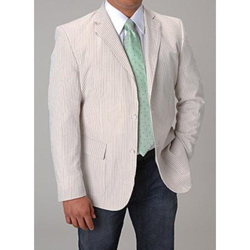 Tan Seersucker Blazer with Notch Lapel — Mens Suits & Blazers
