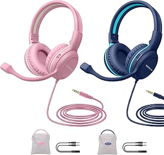 SIMOLIO 2 Paquet Casques pour Enfants avec Microphone pour iPad et Ordinateur Portable