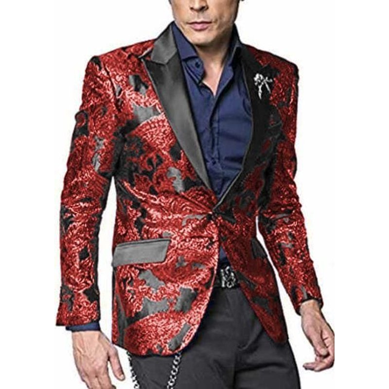 Blazer Tuxedo Rouge Brillant Alberto Nardoni avec Motif Paisley — Costumes et vestons pour hommes