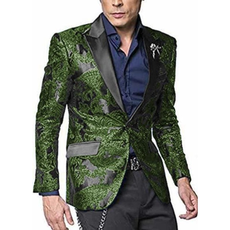 Alberto Nardoni Dark Green Hunter Tuxedo Blazer with Paisley Pattern — Mens Suits & Blazers
