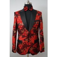 AlbertoNardoniStore Men's 2-Piece Paisley Suit with Satin Lapel — Fashion Accessories