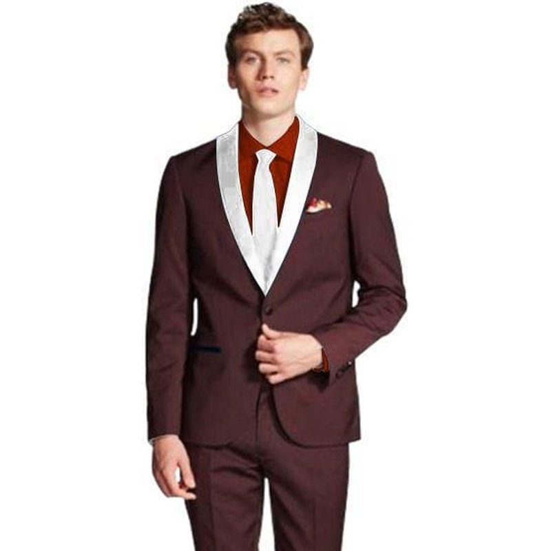 Men's Shawl Lapel Maroon and White Suit Tuxedo — Mens Suits & Blazers
