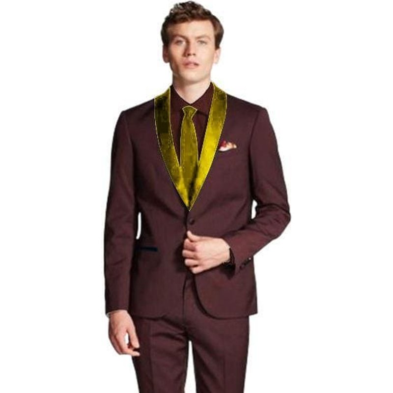 Veste de costume pour homme à revers châle bourgogne/or — Costumes et vestons pour hommes