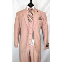 Tuxedo Rose Poudré avec Revers Notch et Design Trois Pièces