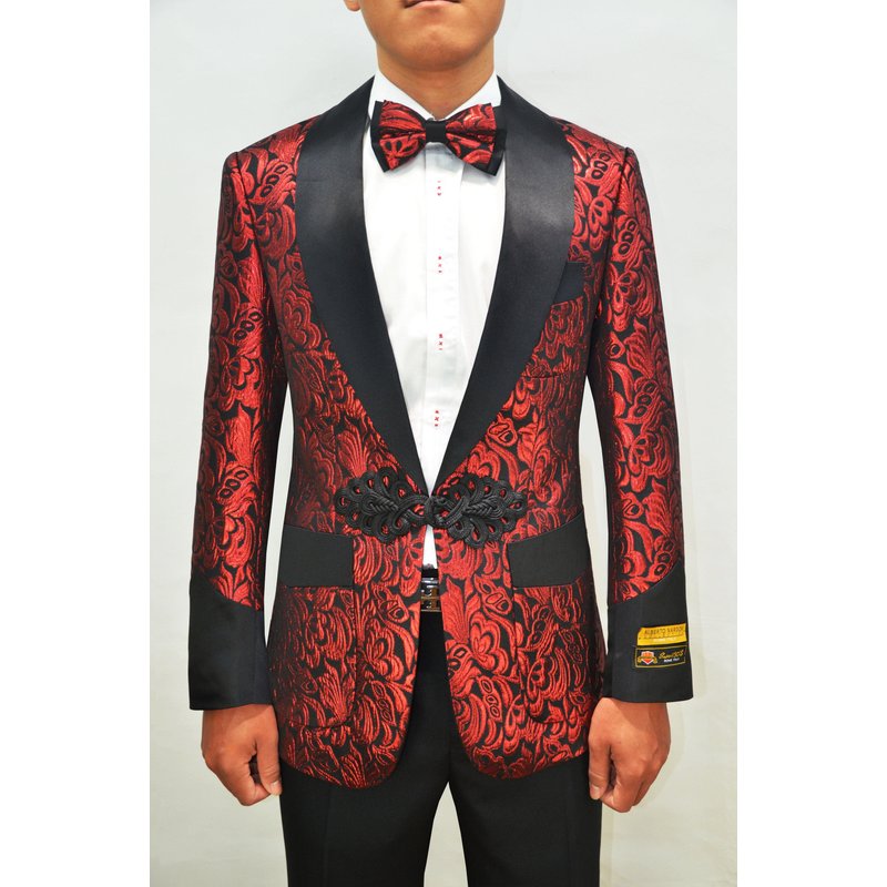 Alberto Nardoni Store Smoking-2 Red Men's Velvet Tuxedo Blazer — Mens Suits & Blazers