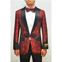 Smoking-2 Red Paisley Tuxedo Jacket with Bowtie — Mens Suits & Blazers