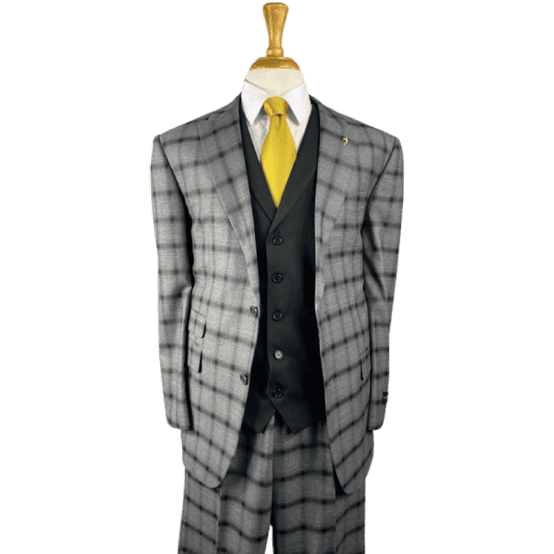 AlbertoNardoniStore Plaid Double Breasted Suit - Gray-Black — Fashion Accessories