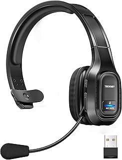 TECKNET Wireless Headset with Microphone, Single-Ear Bluetooth — Noise Cancelling Headphones
