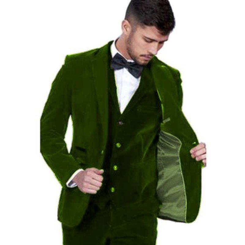 Veste en Velours Vert Foncé pour Homme avec Revers Pointe — Costumes et vestons pour hommes