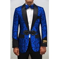 Smoking-2 Bleu Royal avec Revers Noir et Coupe Ajustée — Accessoires de mode