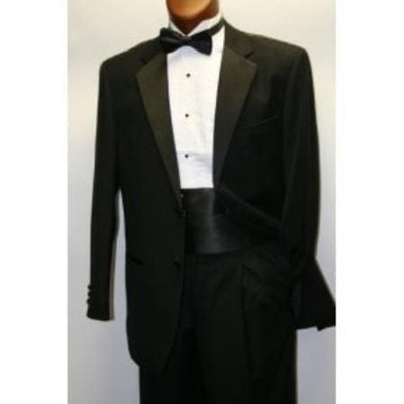 Black Wool Tuxedo with Cummerbund and Bowtie Package — Mens Suits & Blazers