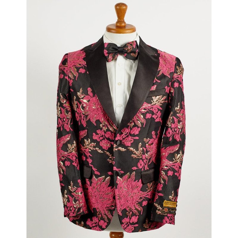 AlbertoNardoniStore Men's 2-Piece Pink Suit with Paisley Jacket — Fashion Accessories