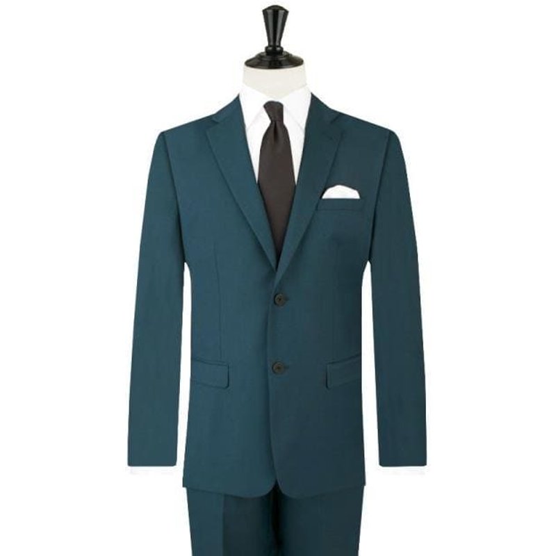 Teal Blue Men's Suit with Satin Peak Lapel — Mens Suits & Blazers