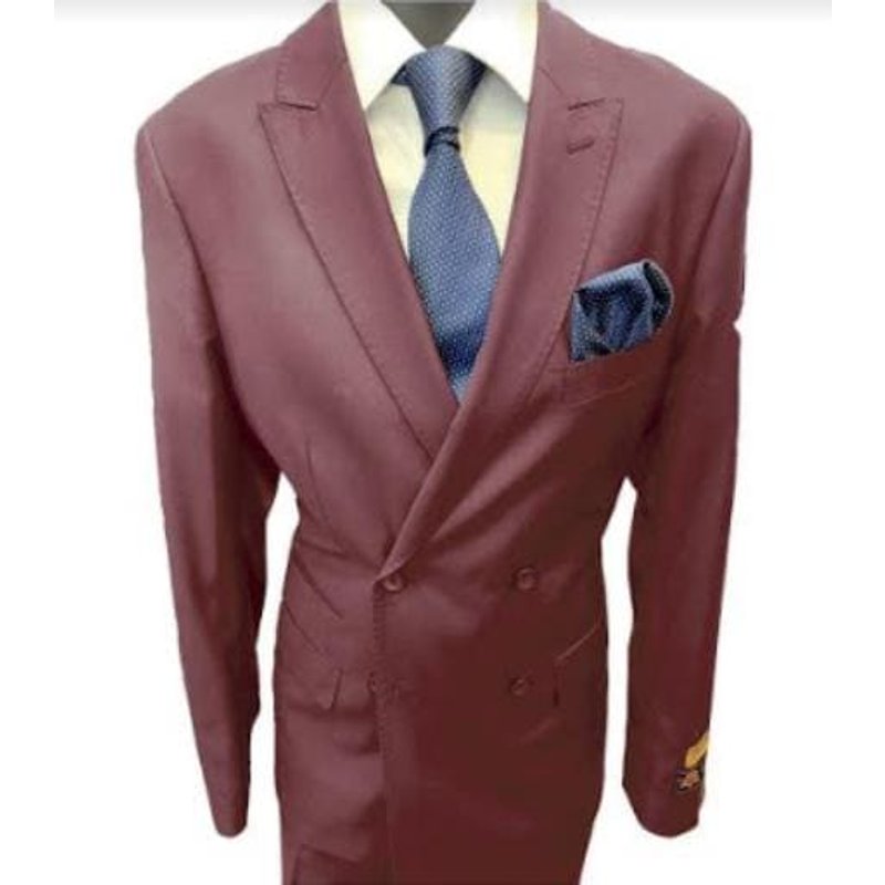 Men's Double Breasted Peak Lapel Suit in Burgundy — Mens Suits & Blazers