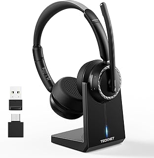TECKNET Bluetooth Headset with AI Noise Cancelling Microphone — Noise Cancelling Headphones