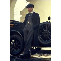 Black Notch Lapel Tweed Vested Suit with Chest Pocket