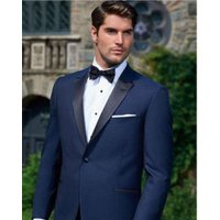 Navy Slim Fit Suit with Black Lapel — Mens Suits & Blazers