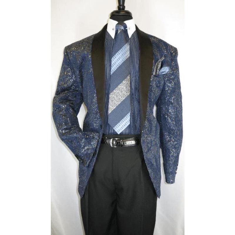 Tuxedo Bleu Marine et Or avec Revers Châle — Costumes et vestons pour hommes