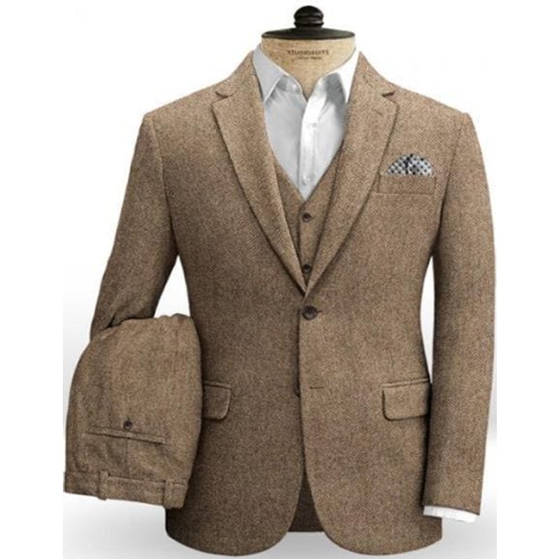 Veste en Tweed Brun - Veste à Deux Boutons pour Hommes — Costumes et vestons pour hommes