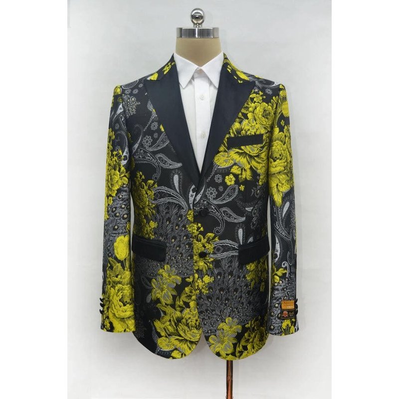 Alberto Nardoni Men's Gold Peak Lapel Blazer with Flap Pockets