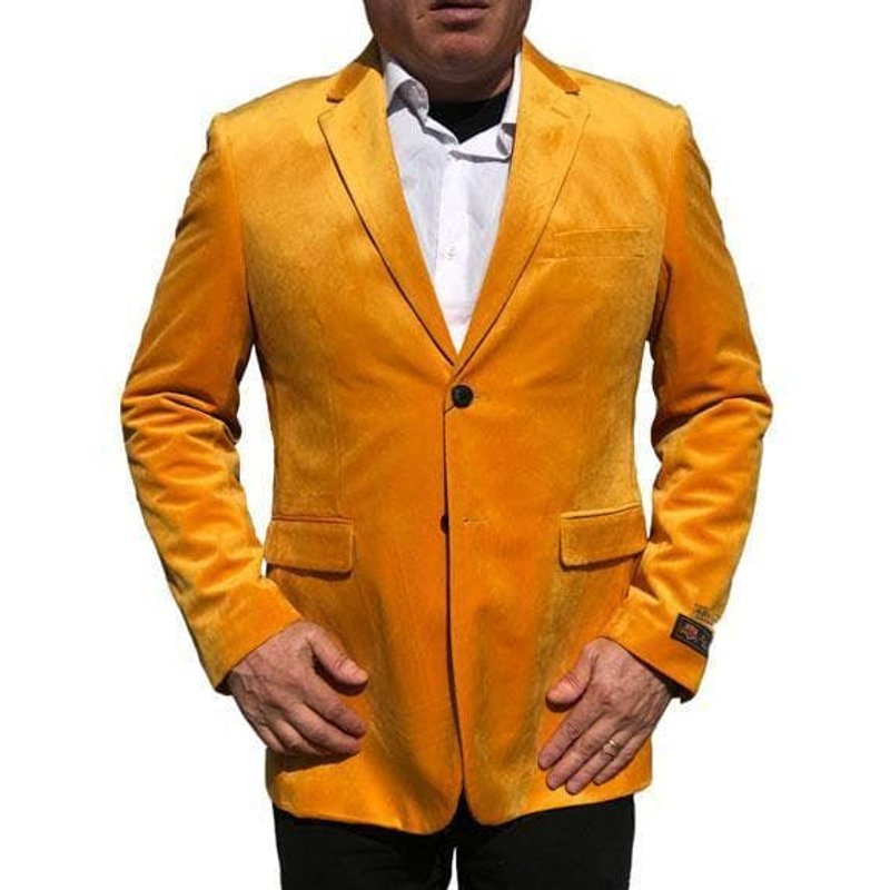 Men's Gold Mustard Yellow Velvet Jacket with 2 Buttons — Casual & Bomber Jackets