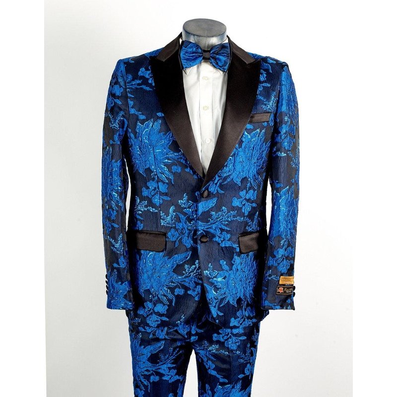 Men's Royal Blue Floral Paisley Tuxedo with 2 Button Closure — Mens Suits & Blazers