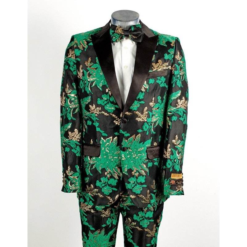 Alberto Nardoni Men's 2 Button Hunter Green Floral Tuxedo
