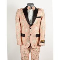 Alberto Nardoni Men's 2 Button Light Baby Pink & Gold Floral Tuxedo