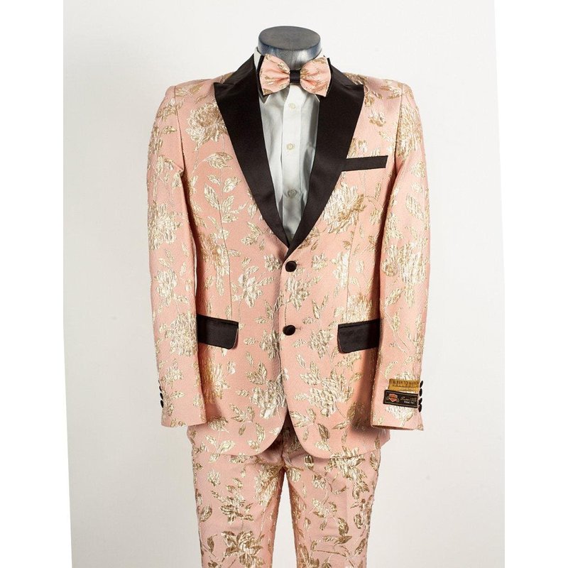 Tuxedo Floral Paisley Rose Pâle et Or à 2 Boutons pour Homme Alberto Nardoni — Costumes et vestons pour hommes