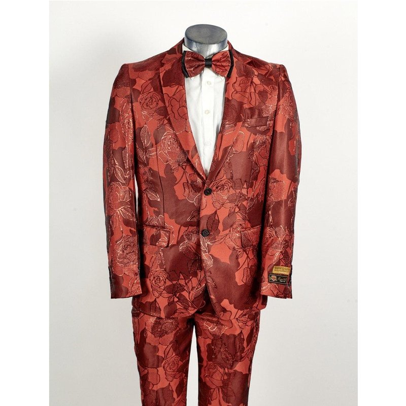 Alberto Nardoni Men's 2 Button Red Floral Paisley Tuxedo — Mens Suits & Blazers