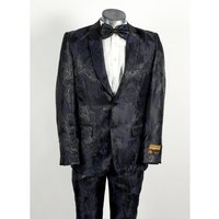 Tuxedo Floral Paisley Noir & Marine à 2 Boutons pour Hommes Alberto Nardoni