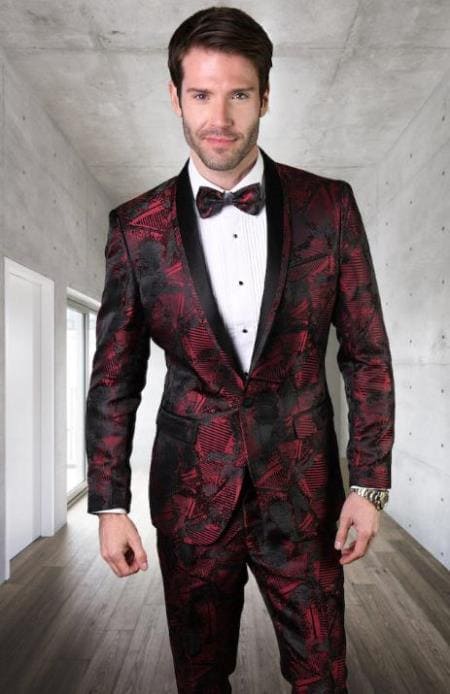 Costume Slim Fit Bourgogne pour Hommes AlbertoNardoniStore — Costumes et vestons pour hommes