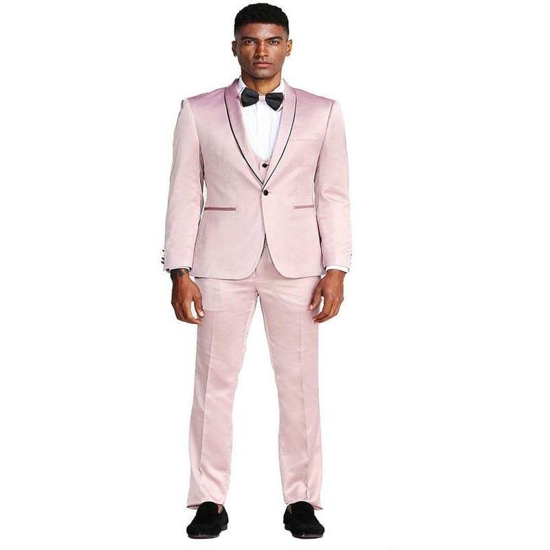 Mens Pink Tuxedo with Shawl Black Lapel — Mens Suits & Blazers