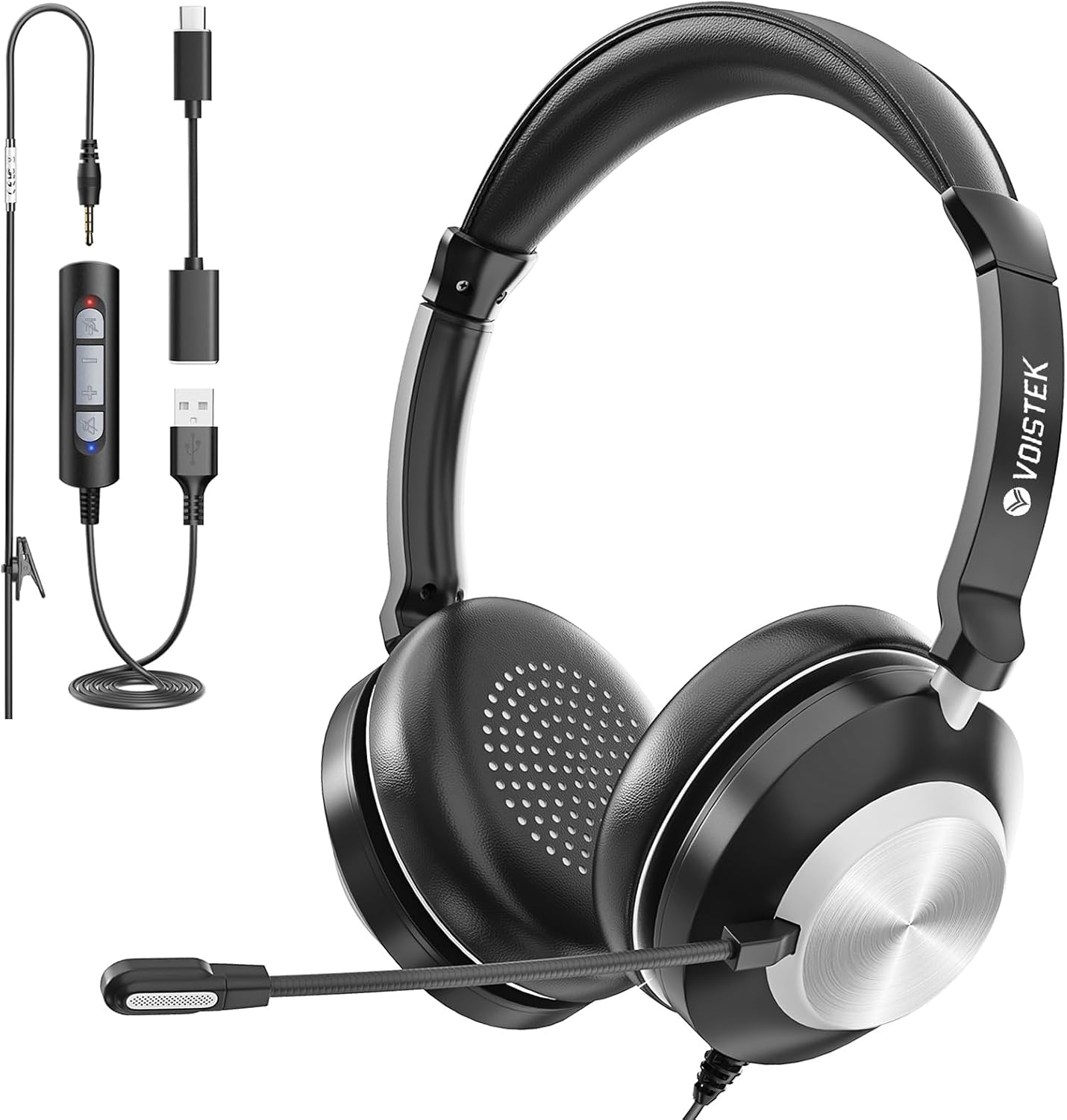Casque Voistek USB C/3.5MM avec microphone à réduction de bruit — Casque antibruit