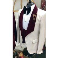 Tuxedo Blanc et Bourgogne - Tuxedo à 1 Bouton avec Motif Floral