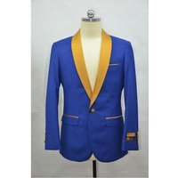 Tuxedo Bleu Royal et Or à Double Boutonnage