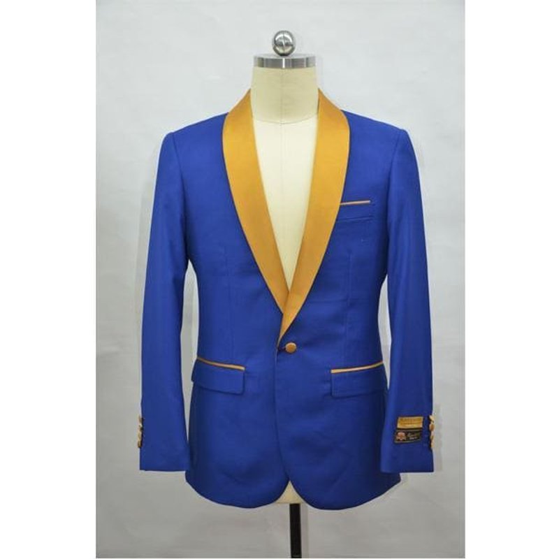Tuxedo Bleu Royal et Or à Double Boutonnage — Costumes et vestons pour hommes