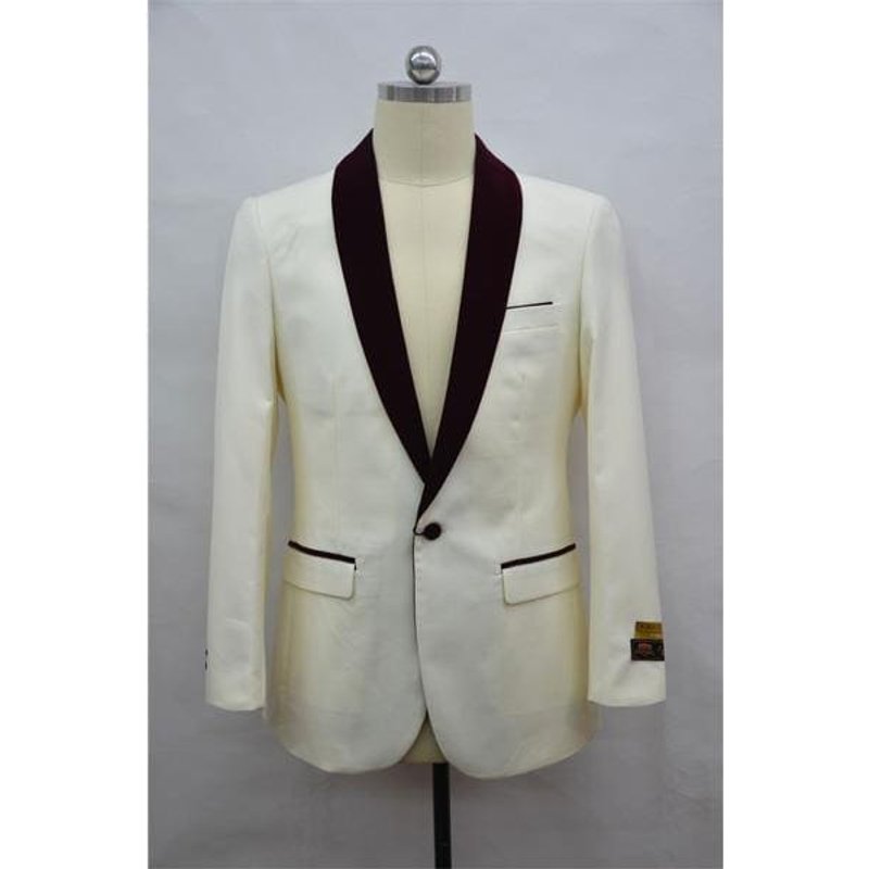 Tuxedo ivoire et bourgogne avec gilet assorti - Coupe moderne — Costumes et vestons pour hommes
