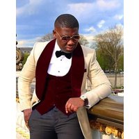 Tuxedo ivoire et bourgogne - Costume 2 boutons avec fente latérale