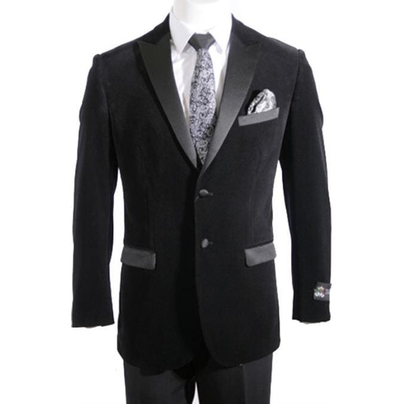 Mens Black Velvet Blazer with Satin Details — Mens Suits & Blazers